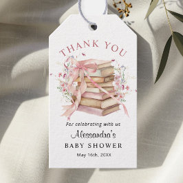 A New Chapter Begins Pink Baby Shower Thank you Presentetikett