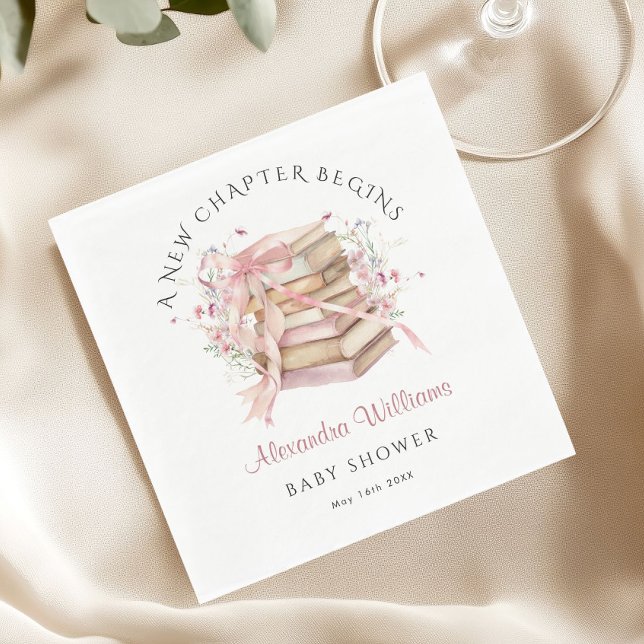 A New Chapter Begins Pink Book Baby Shower Napkin Pappersservett (A new Chapter Pink Books baby shower napkin)