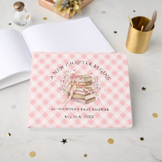 A New Chapter Begins Pink Bow Books Baby Shower Gästböcker
