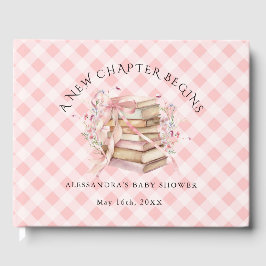 A New Chapter Begins Pink Bow Books Baby Shower Gästböcker