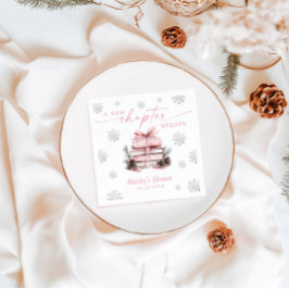 A New Chapter Begins, Pink Bow Winter Baby Shower Pappersservett