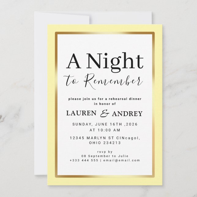 A Night to Remember Rehearsal Dinner Invitation Inbjudningar (Framsida)