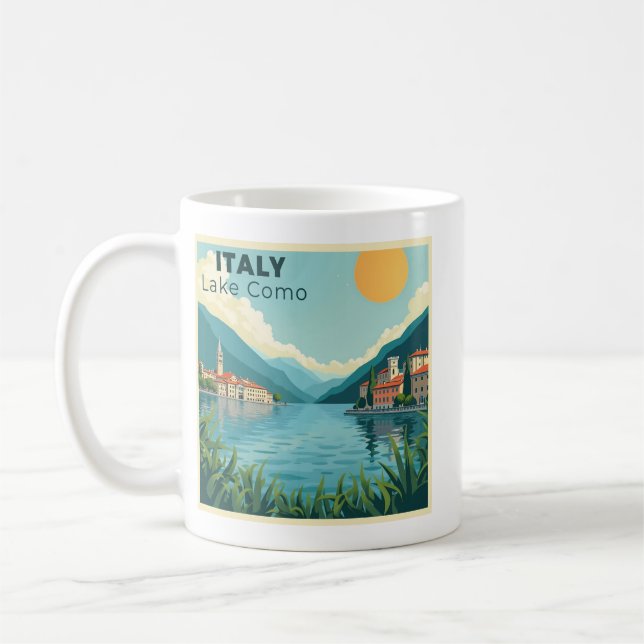 A Nostalgic Classic Travel Poster – Italy Lake Com Kaffemugg (Vänster)