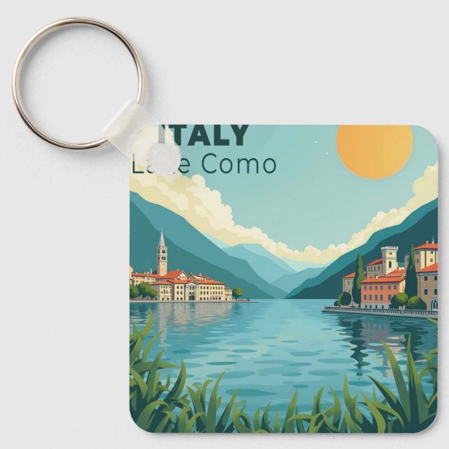 A Nostalgic Classic Travel Poster – Italy Lake Com Nyckelring (Framsida)