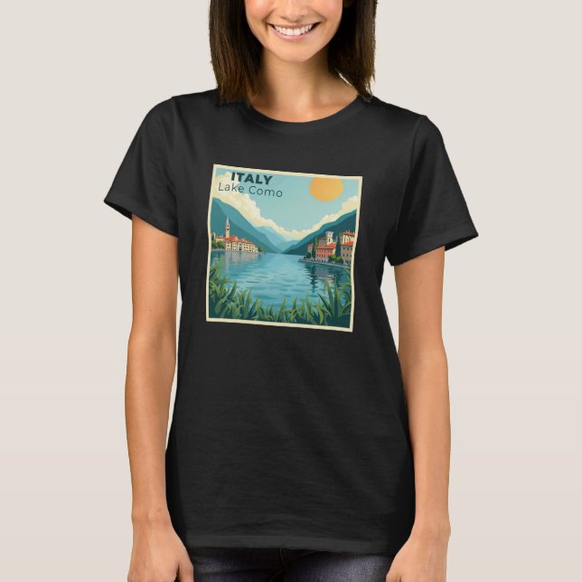 A Nostalgic Classic Travel Poster – Italy Lake Com T Shirt (Framsida)