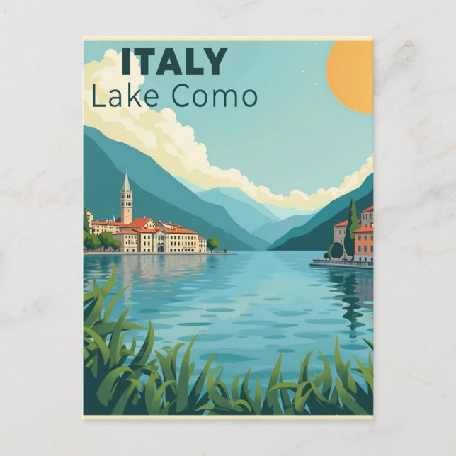 A Nostalgic Classic Travel Poster – Italy Lake Com Vykort (Framsida)