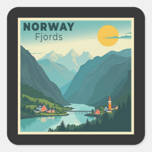 A nostalgic Classic Travel Poster - Norge Fjords Fyrkantigt Klistermärke
