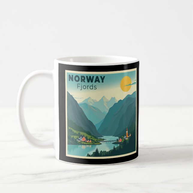 A nostalgic Classic Travel Poster - Norge Fjords Kaffemugg (Vänster)