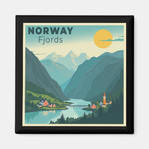 A nostalgic Classic Travel Poster - Norge Fjords Magnet