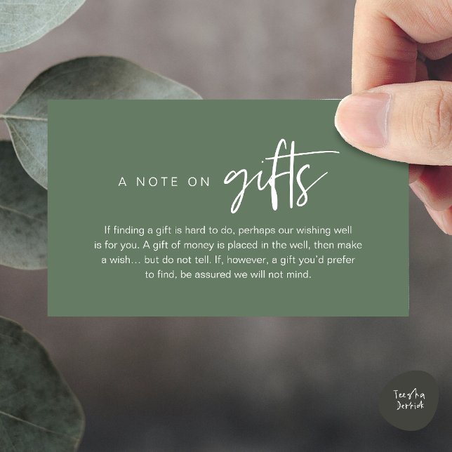 A note on gifts, Honeymoon Wish Fund Cash Tilläggskort (A note on gifts, Honeymoon Wish Fund Cash Enclosure Card in Sage Green)