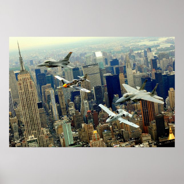 A P-51 Mustang, F-16 Fighting Falcon, F-15 Eagle Poster (Framsidan)