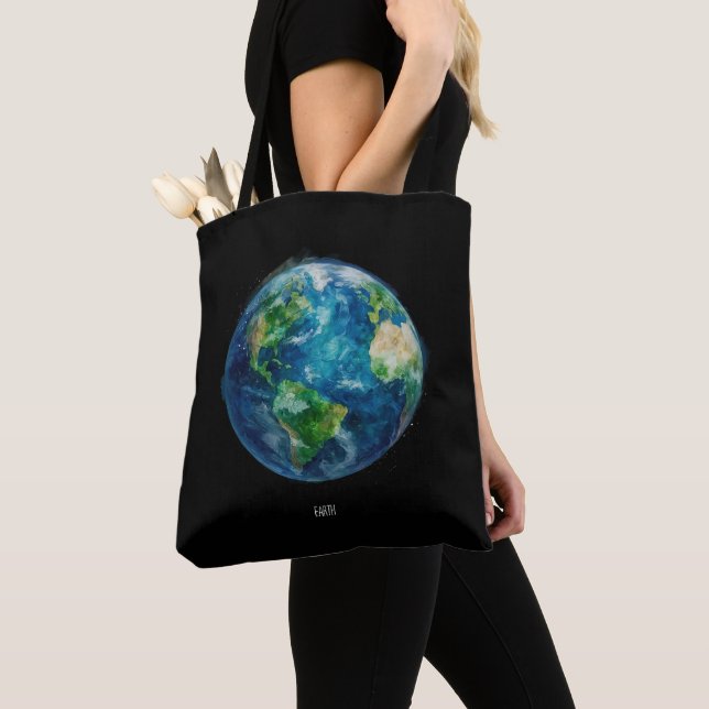 A painting of the earth in a space tygkasse (Närbild)
