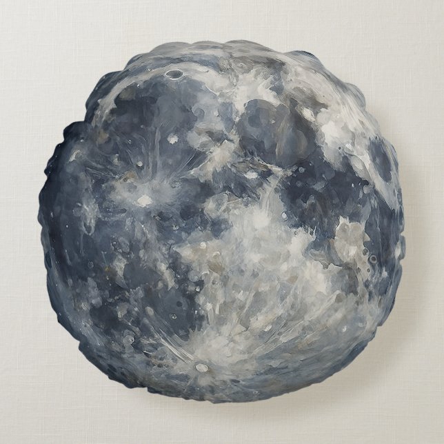 A painting of the moon in a space rund kudde (Framsidan)
