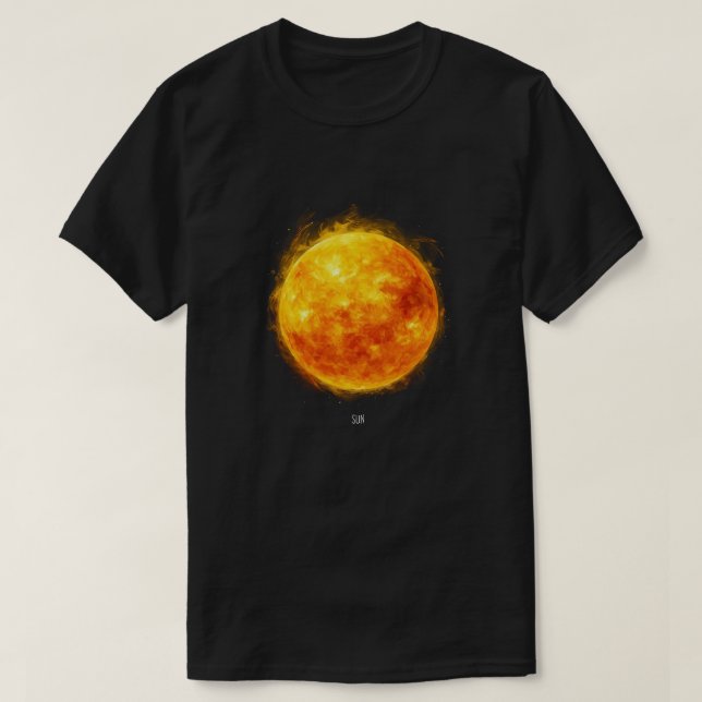 A painting of the sun in a space t shirt (Design framsida)
