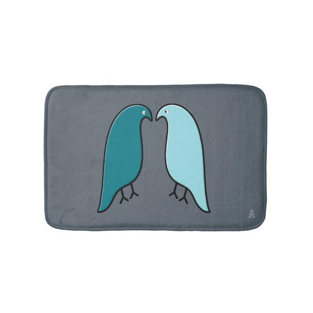 A Pair Modern Lovebird - Aqua, Teal, Mörk Grått Badrumsmatta (Framsidan)