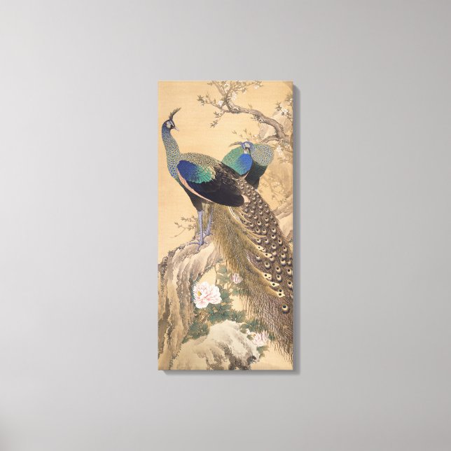 A Pair Peacocks i Vår av Imao Keinen Canvastryck (Framsida)