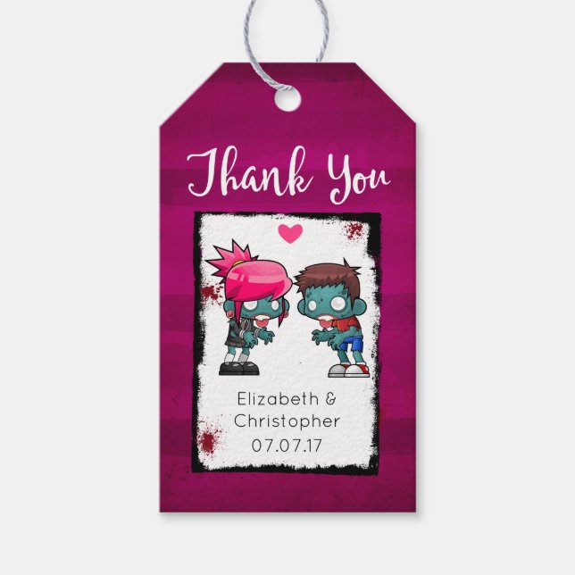 A Pair Zombies i Kärlek Bröllop Tack Presentetikett (Framsidan)