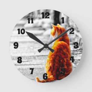 A-PAL tonad orange tabby kattmålninganpassningsba Rund Klocka