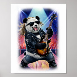 A Panda Rocker plays Hard Rock on Stage on a White Poster
