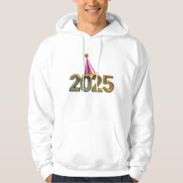 A party hat sitta ovanpå 2025 hoodie