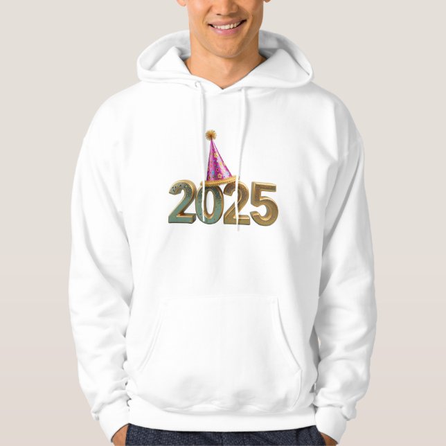 A party hat sitta ovanpå 2025 hoodie (Framsida)