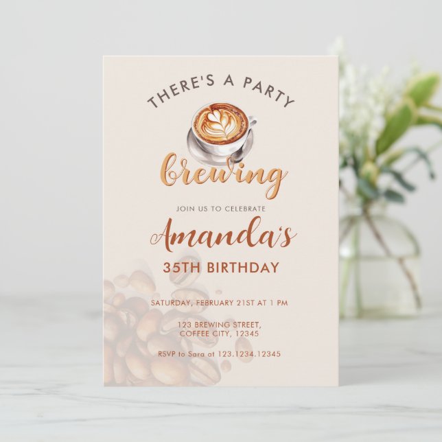 A party is Brewing Coffee Any Age Birthday Inbjudningar (Stående Fram)