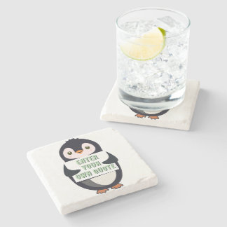 A penguin holding a sign with customizable text th stenunderlägg