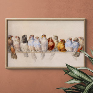 A Perch of Birds Vintage Watercolor Poster