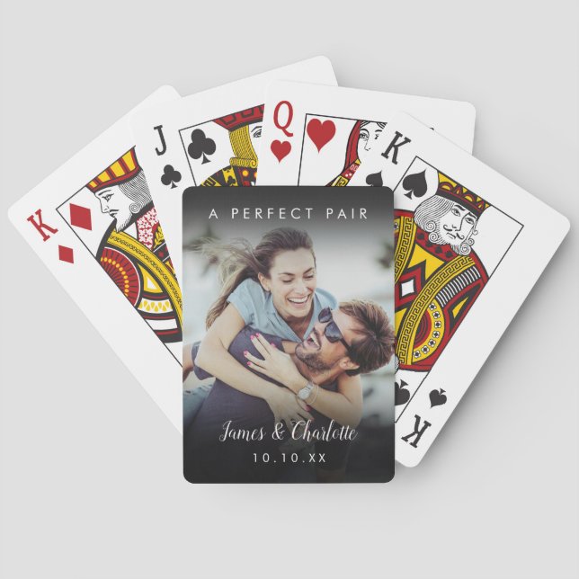 A Perfect Pair Name Date Couple Photo Casinokort (Baksidan)