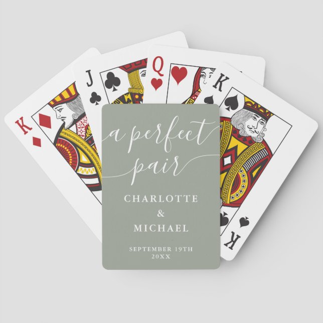 A Perfect Pair Sage Green Wedding Favor Casinokort (Baksidan)