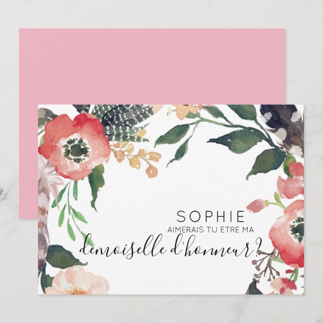 a personaliser invitation de demoiselle d'honneur inbjudningar (Fram/baksida)