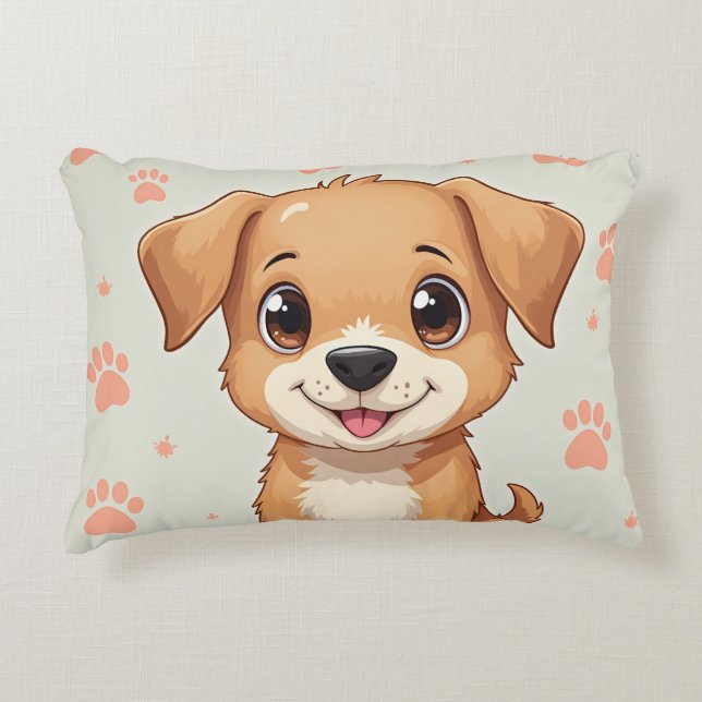 A pillow with a puppy and a footprint prydnadskudde (Framsidan)