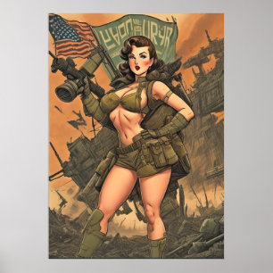 A Pin-Up Heroine i en postapokalyptisk värld Poster