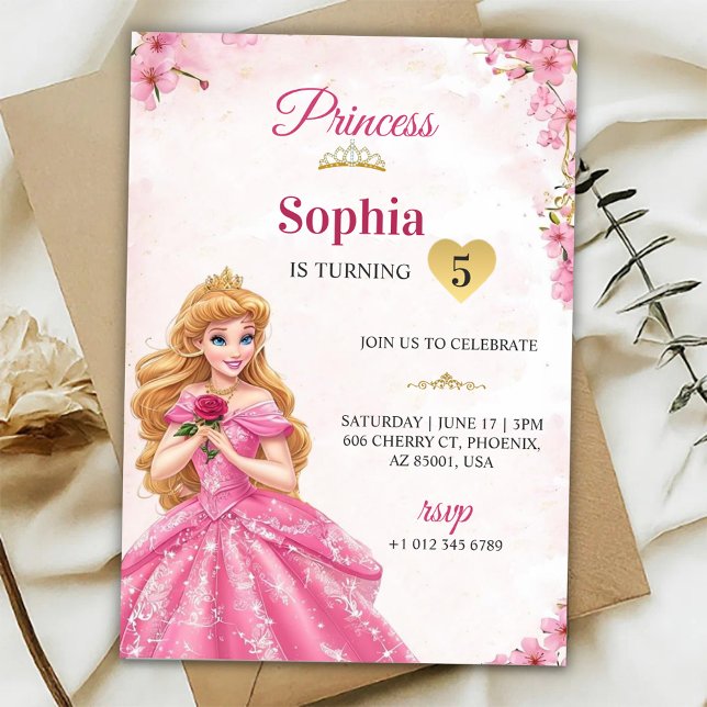 A pink princess-themed birthday invitation  inbjudningar (Skapare uppladdad)