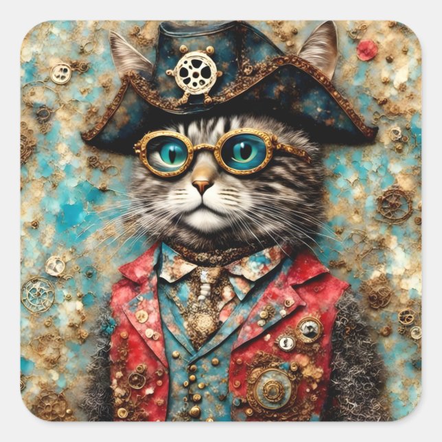 A Pirat Cat Fyrkantigt Klistermärke (Framsida)