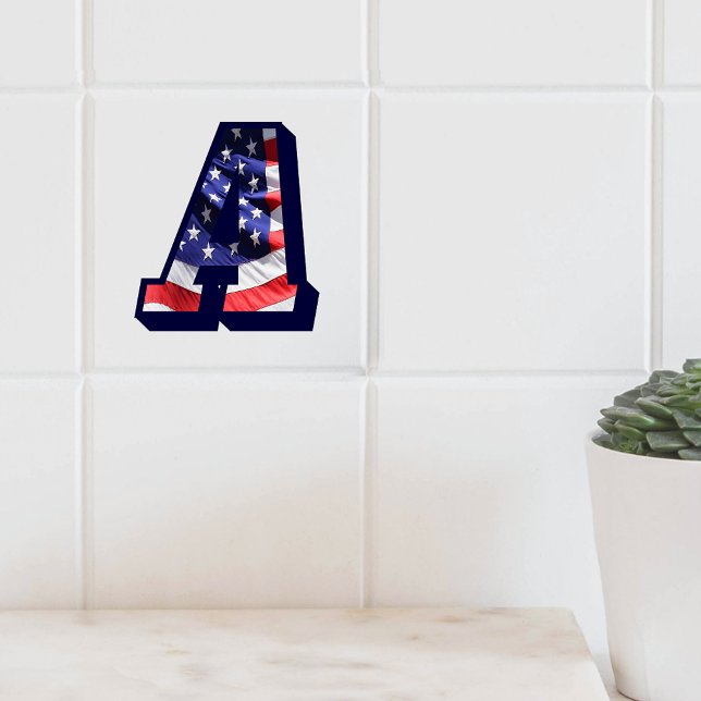 "A"-plattan för stora fotokeramiska plattor i amer Kakelplatta (American Flag Letter A Large Photo Ceramic Tile Cover)