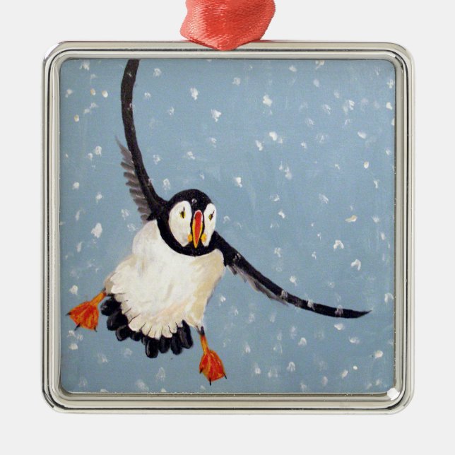 "A Playful Puffin" Square Ornament (Framsidan)