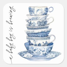 A Pojke håller på att andas Bebisduschen Tea Party Fyrkantigt Klistermärke