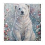 A Polar Bear Unge på vinter Kakelplatta<br><div class="desc">En polar bär unge i en skog på vintern</div>
