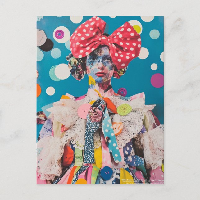 A Polka Dot Bow Fashion lady Collage Vykort (Framsida)