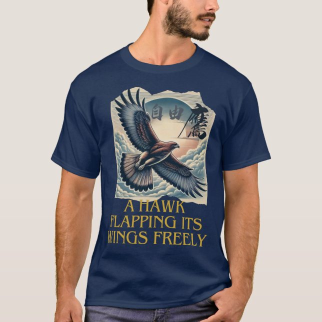 A powerful flying hawk symbolizing freedom,  t shirt (Framsida)