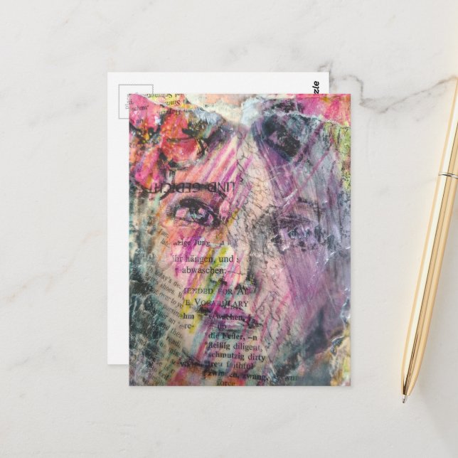 A pretty face mixed media collage vykort (Fram/Back In Situ)