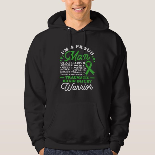 A Proud Mom Traumatic Brain Injury a TBI Warrior Hoodie (Framsida)