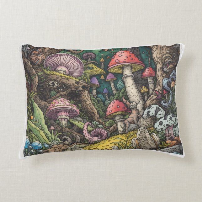 A psychedelic woodland decorative cushion prydnadskudde (Framsidan)