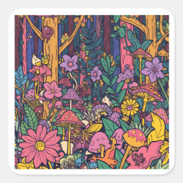 A psychedelic woodland Sticker Fyrkantigt Klistermärke