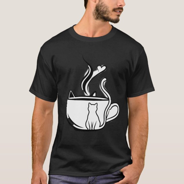 A Purr-fect Brew: Black & White Cat T Shirt (Framsida)