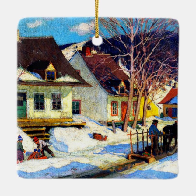 A Quebec Village Street av Clarence Gagnon Julgransprydnad Keramik (Baksida)