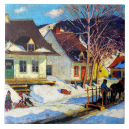 A Quebec Village Street av Clarence Gagnon Kakelplatta