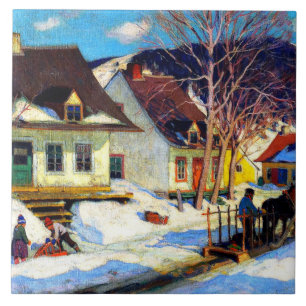 A Quebec Village Street av Clarence Gagnon Kakelplatta