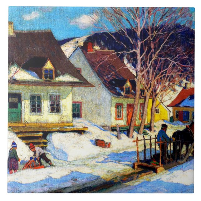 A Quebec Village Street av Clarence Gagnon Kakelplatta (Framsidan)